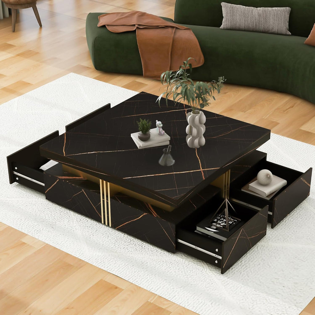 Modern White Square Storage Coffee Table with 4 Drawers