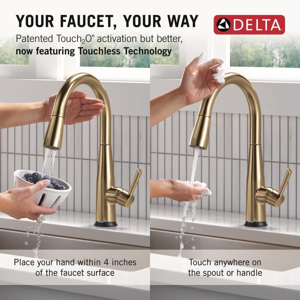 Delta Essa Touchless Kitchen Faucet with Touch Technology, Brushed Nickel Kitchen Sink Faucet with Pull Down Sprayer, Single Hole, Arctic Stainless 9113TL-AR-DST