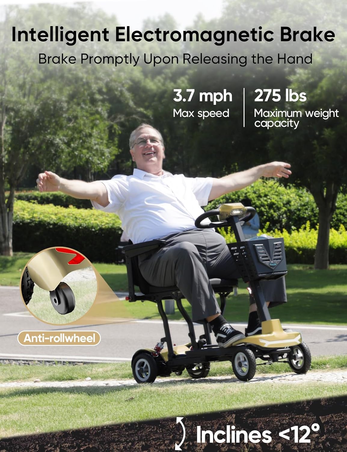 Mobility Scooter for Adults, Seniors - 37.5 lbs Ultra Lightweight Folding Mobility Scooters for Seniors Airport Approved, All Terrain 4 Wheel Motorized Scooter for Travel, 275 lbs Capacity, Blue
