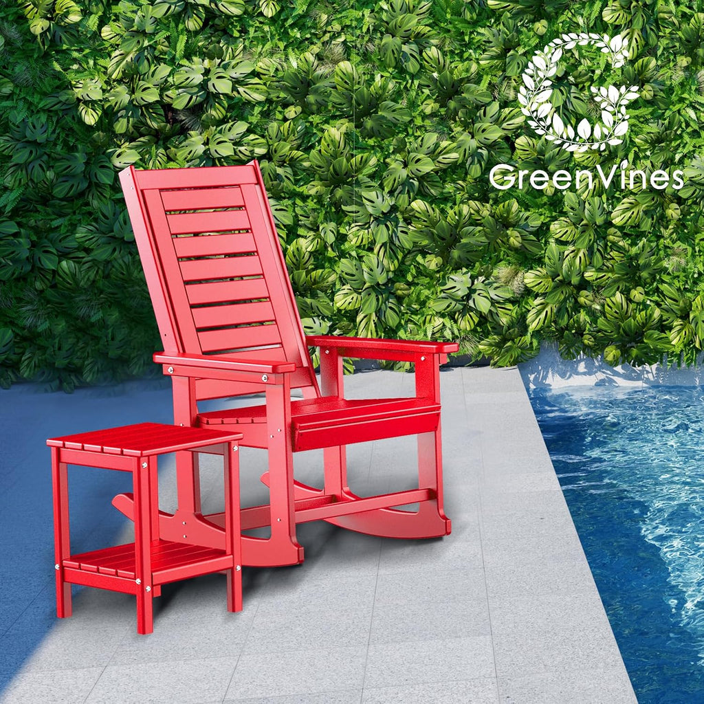 GREENVINES Outdoor Rocking Chairs | Set of 2 | Porch Rocker | HDPE Plastic | Black | Oversized Rockers | High Back | Big & Tall | Ladder Back | for Patio Outside Backyard Balcony Garden