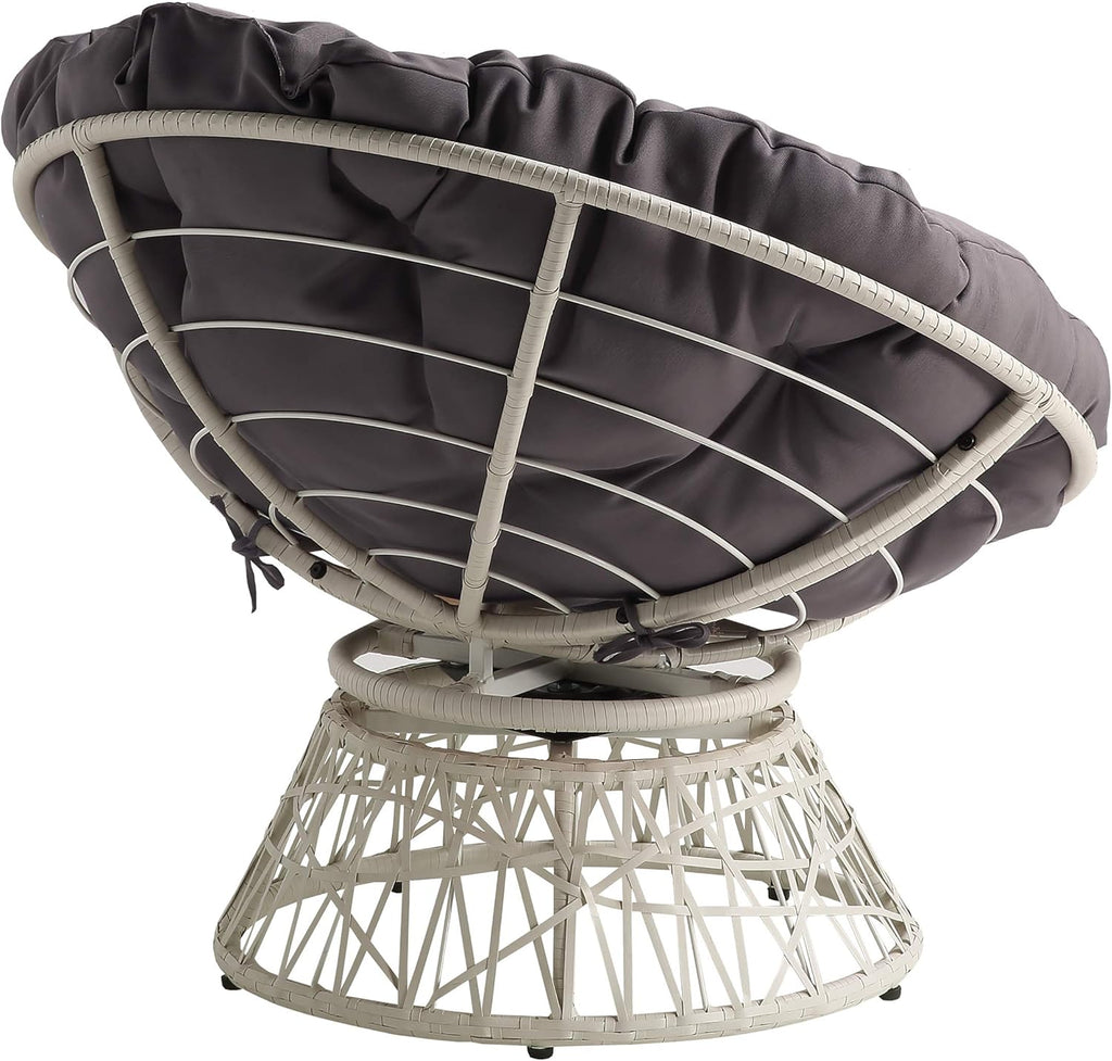 OSP Home Furnishings Wicker Papasan Chair with 360-Degree Swivel, Brown Frame with Brown Cushion