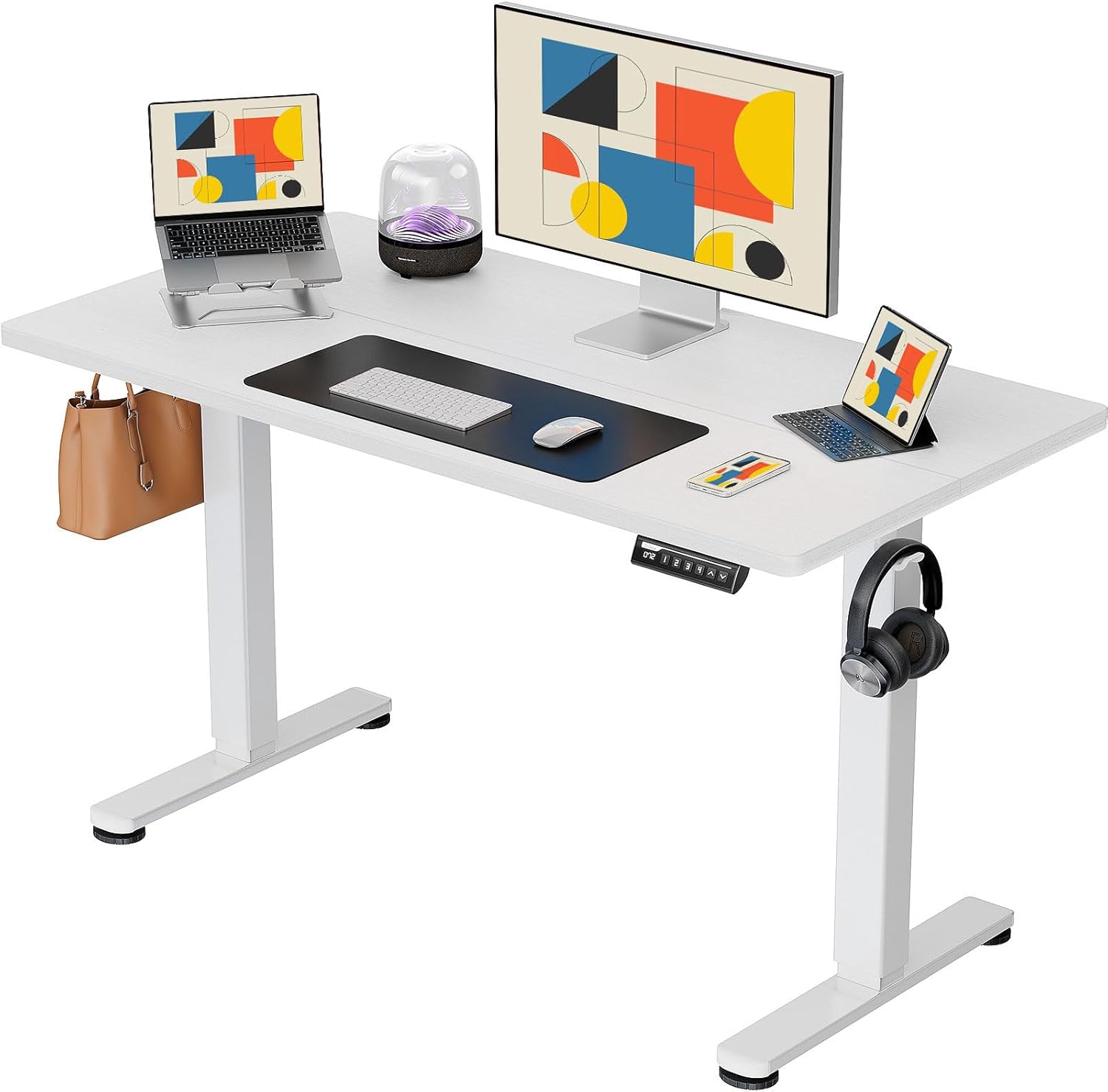 ErGear Height Adjustable Electric Standing Desk, 40 x 24 Inches Sit Stand up Desk, Memory Computer Home Office Desk (Light Vintage Brown)