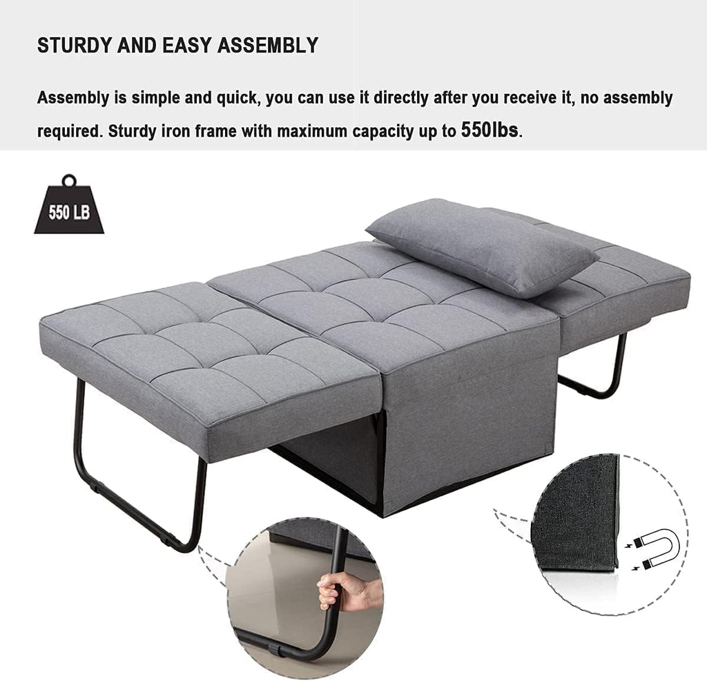 Sofa Bed, 4 in 1 Multi-Function Folding Ottoman Breathable Linen Couch Bed with Adjustable Backrest Modern Convertible Chair for Living Room Apartment Office