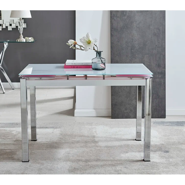 Wolcott Ana Luxury Glass and Chrome Extendable Dining Table - Modern Design Kitchen Table