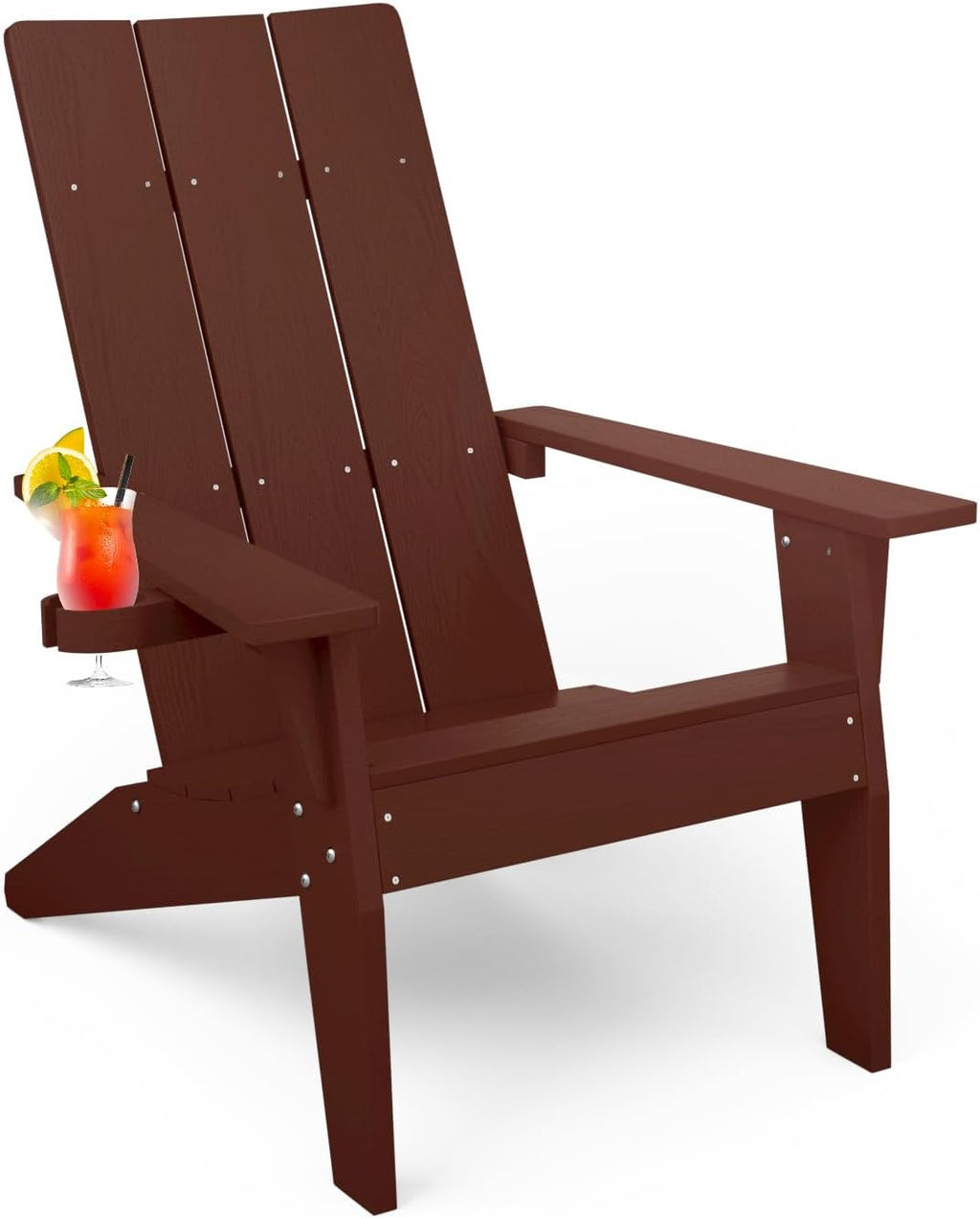 MXIMU Modern Adirondack Chairs Set of 4 Weather Resistant with Cup Holder Oversize Plastic Fire Pit Chairs Plastic Outdoor Chairs for Firepit Area Seating (Black)