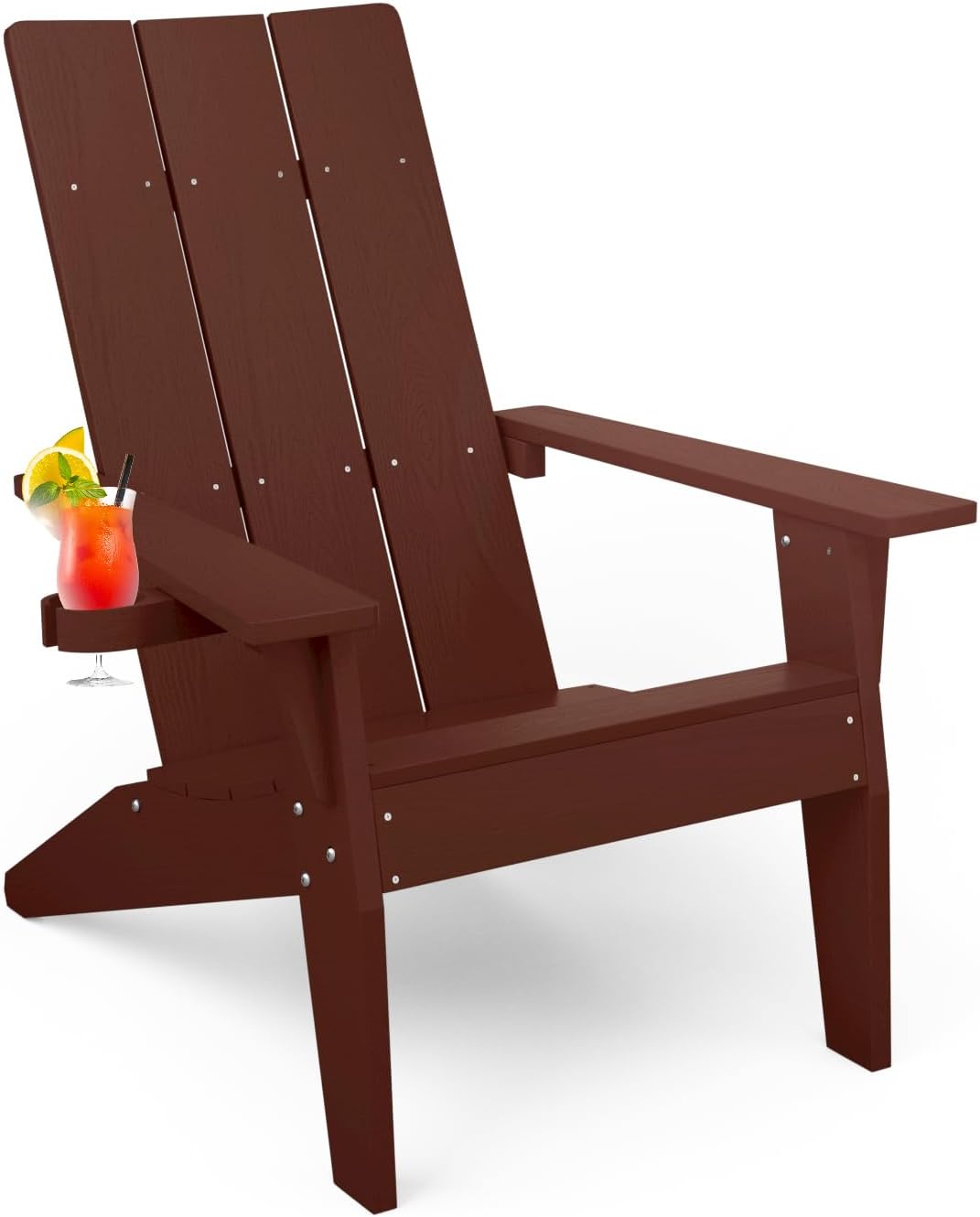 MXIMU Modern Adirondack Chairs Set of 4 Weather Resistant with Cup Holder Oversize Plastic Fire Pit Chairs Plastic Outdoor Chairs for Firepit Area Seating (Black)
