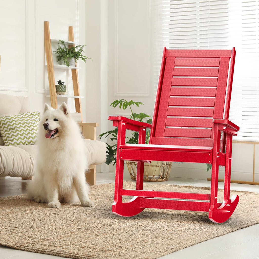 GREENVINES Outdoor Rocking Chairs | Set of 2 | Porch Rocker | HDPE Plastic | Black | Oversized Rockers | High Back | Big & Tall | Ladder Back | for Patio Outside Backyard Balcony Garden