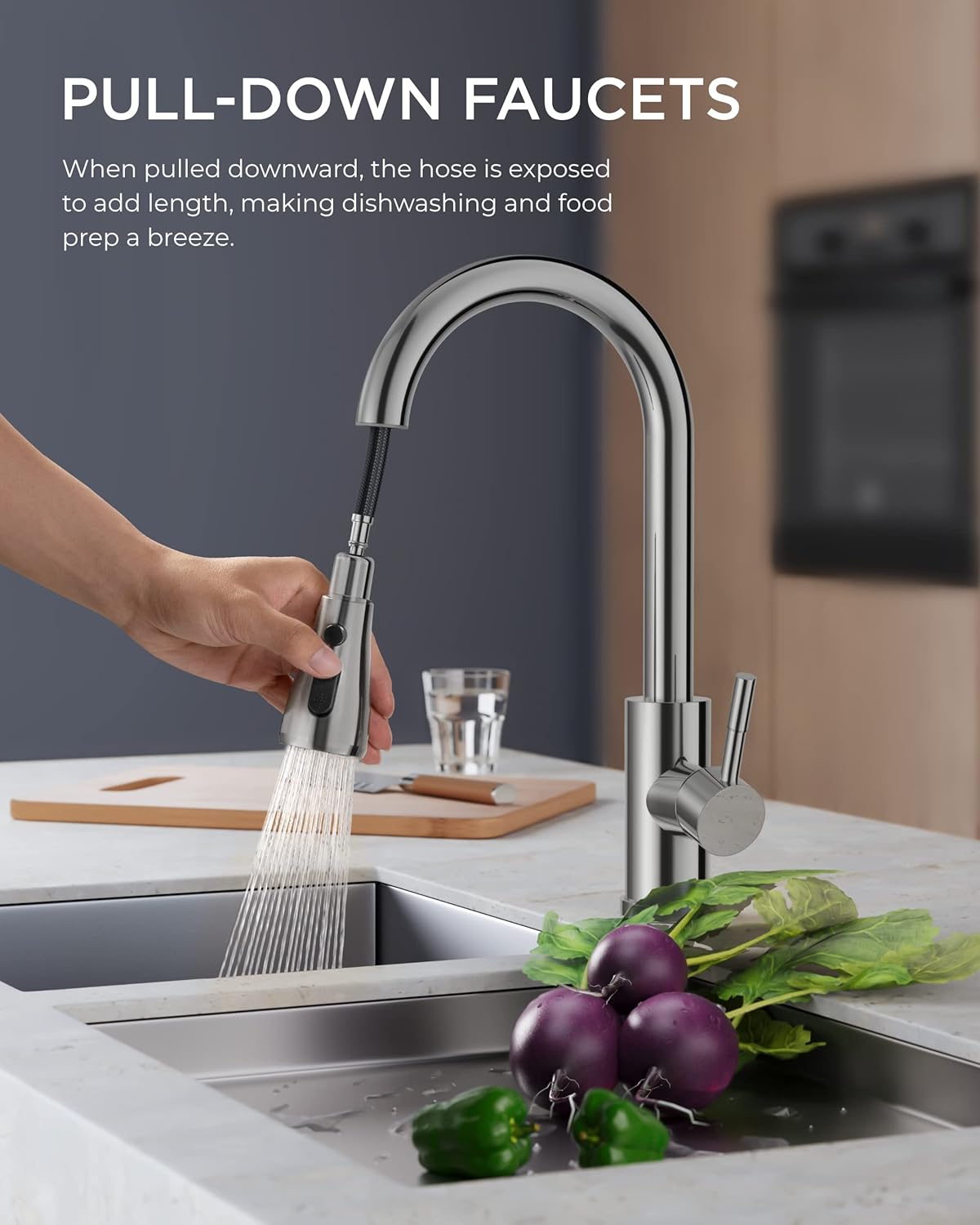 FORIOUS Touchless Kitchen Faucets, Brushed Nickel Kitchen Faucet with Pull Down Sprayer, Single Handle Smart Motion Sensor Kitchen Sink Faucet,Contemporary Hands-Free Sink Faucet for Farmhouse Laundry