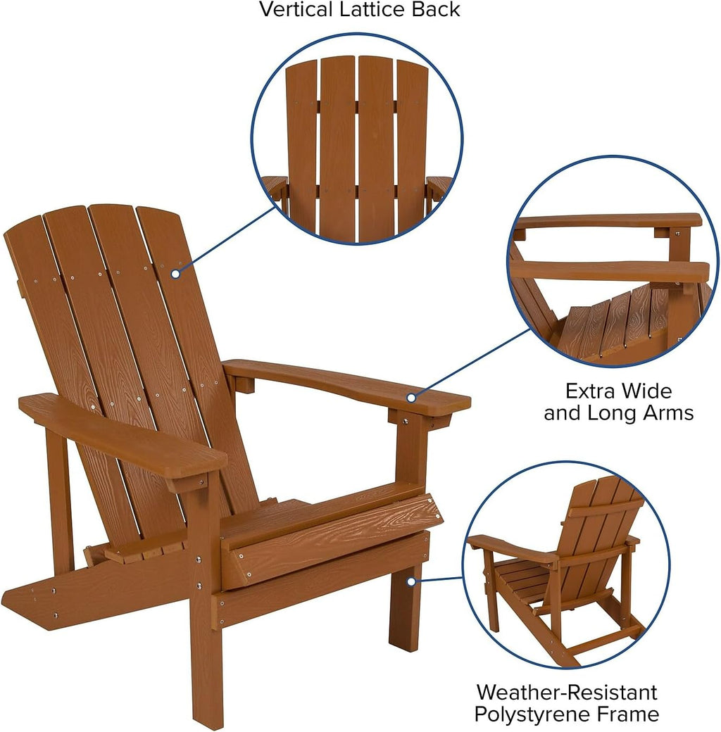 Flash Furniture Charlestown Commercial Grade Indoor/Outdoor Adirondack Chair, Weather Resistant Durable Poly Resin Deck and Patio Seating, Green