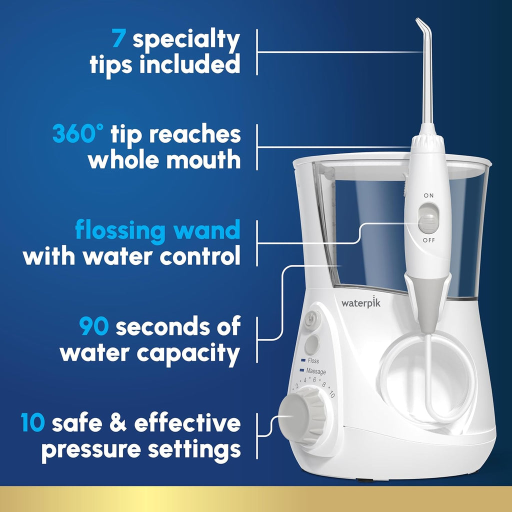 Waterpik Aquarius Water Flosser Professional For Teeth, Gums, Braces, Dental Care, Electric Power With 10 Settings, 7 Tips For Multiple Users And Needs, ADA Accepted, Gray WP-667, Packaging May Vary