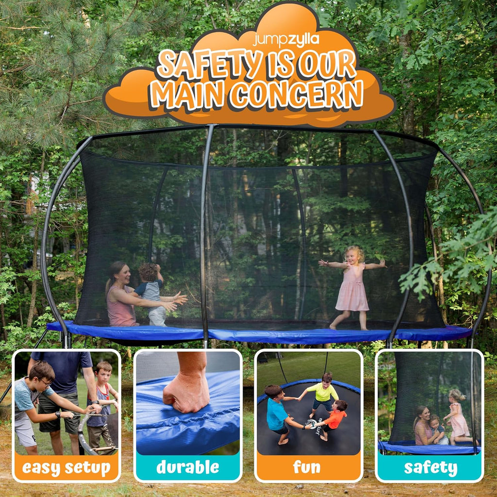 JUMPZYLLA Trampoline Outdoor 8FT 10FT 12FT 14FT 15FT 16FT with Enclosure and Ladder, ASTM Approved Recreational Trampoline for Kids and Adults, Anti-Rust Coated Frame