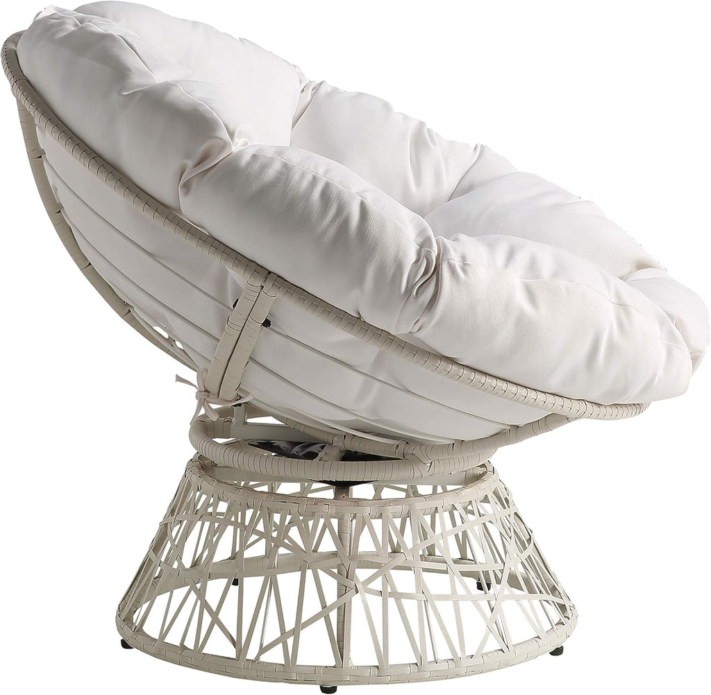 OSP Home Furnishings Wicker Papasan Chair with 360-Degree Swivel, Brown Frame with Brown Cushion
