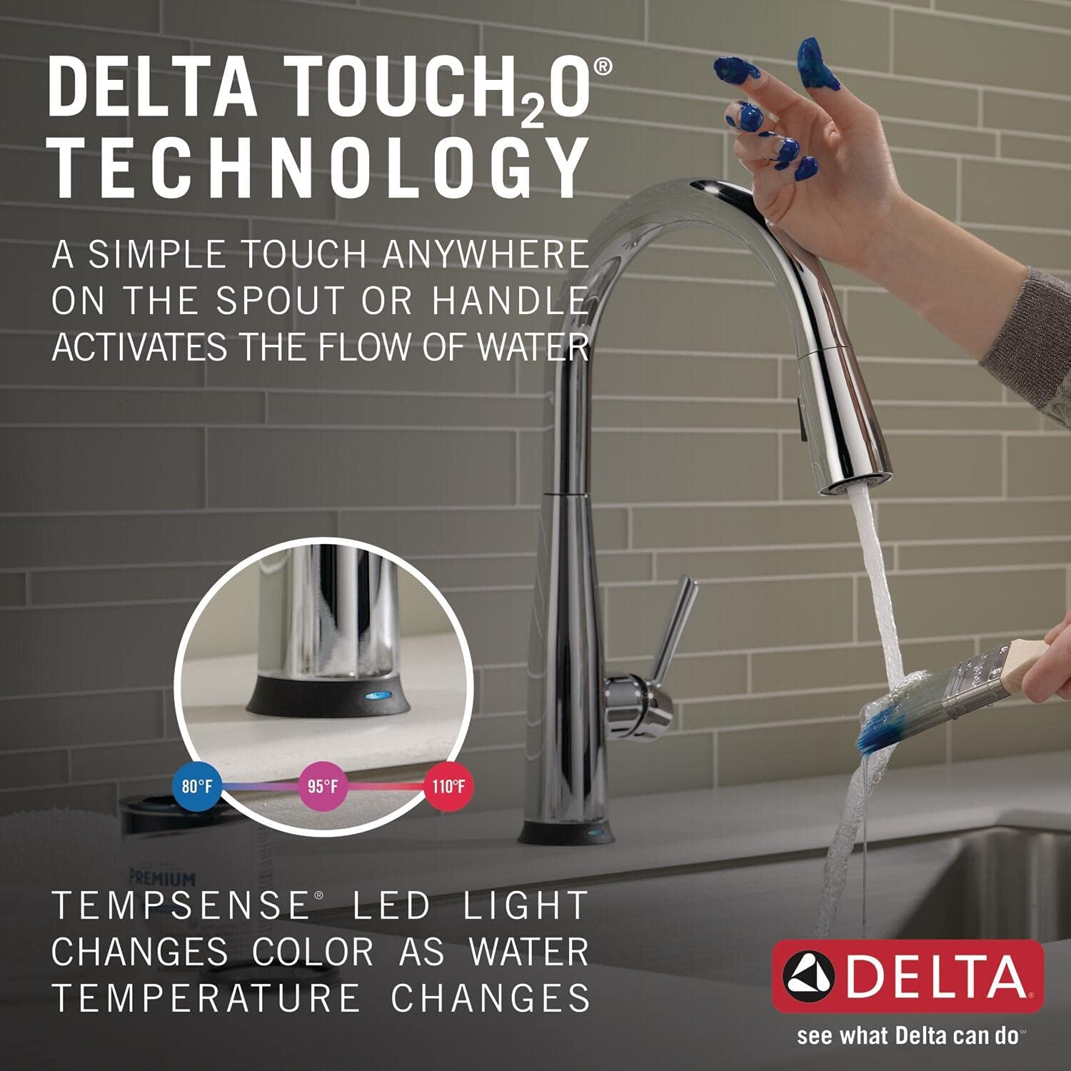 Delta Essa Touchless Kitchen Faucet with Touch Technology, Brushed Nickel Kitchen Sink Faucet with Pull Down Sprayer, Single Hole, Arctic Stainless 9113TL-AR-DST