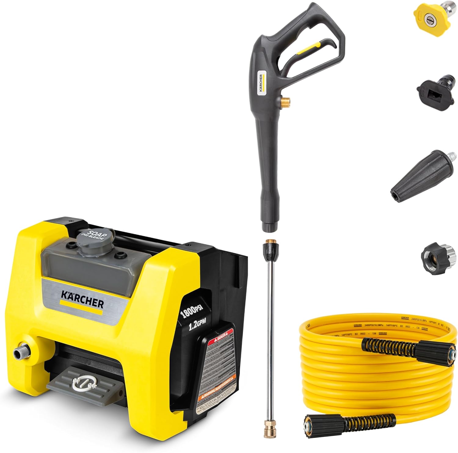 Electric Karcher Pressure Washer K1700, Max 2125 PSI, 3 Spray Nozzles, Detergent Tank, For Cars, Driveways, Siding, Patios, 1.46 max. GPM