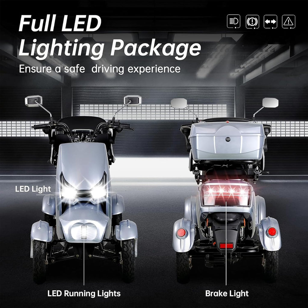 1000W 15 MPH Heavy Duty 4 Wheel Mobility Scooter 500lbs Loadweight, 3 Speed Control Mobility Scooters with 31 Mile Long Range Battery for Seniors & Adults Travel, 20° Max Climbing, Remote Key, Silver
