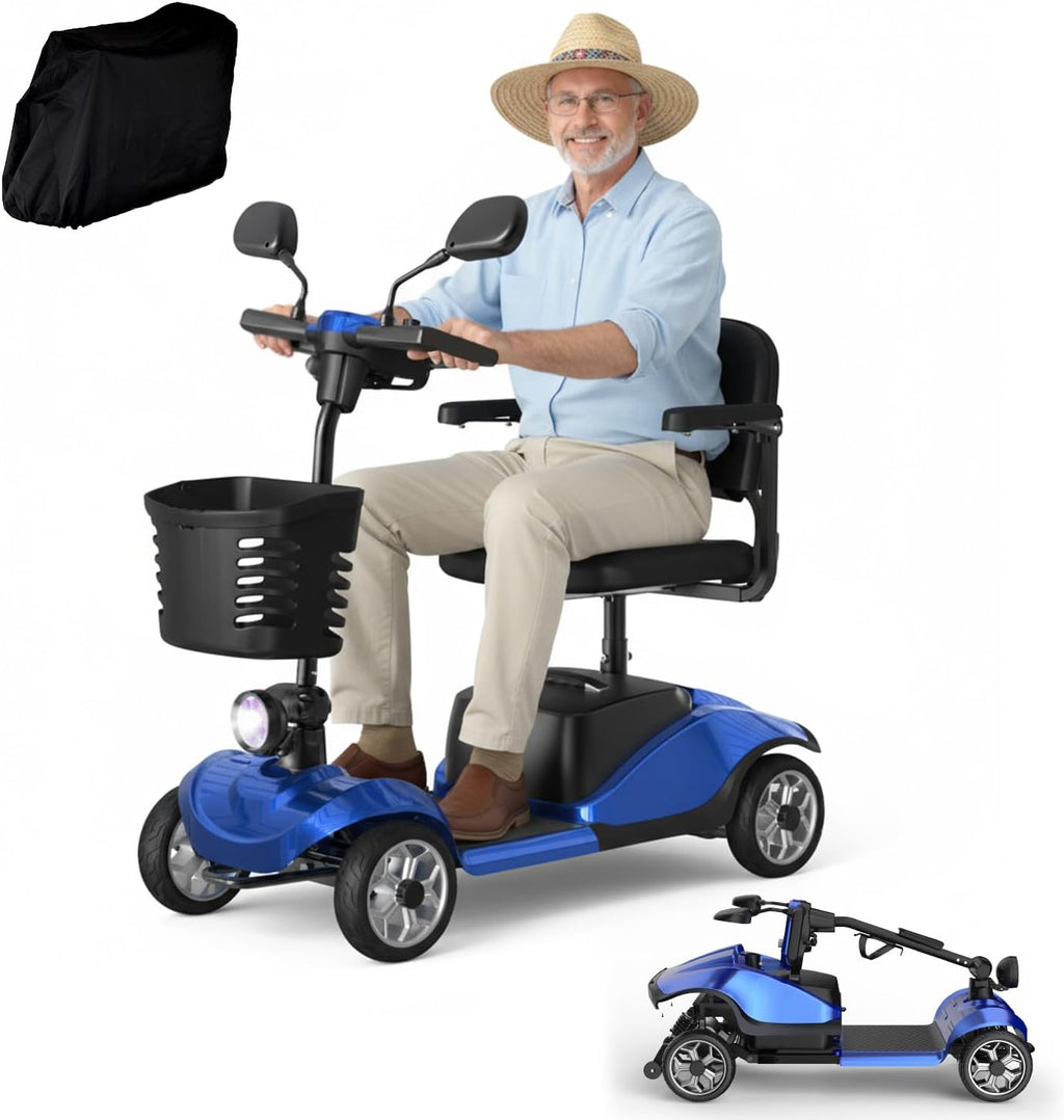 Mobility Scooter for Adults, Foldable 4 Wheel Motorized Mobility Scooter w/Dustproof Cover, 350LBS Capacity & Removable Lithium Battery, Seniors 25Miles Electric Powered Mobility for Outdoor