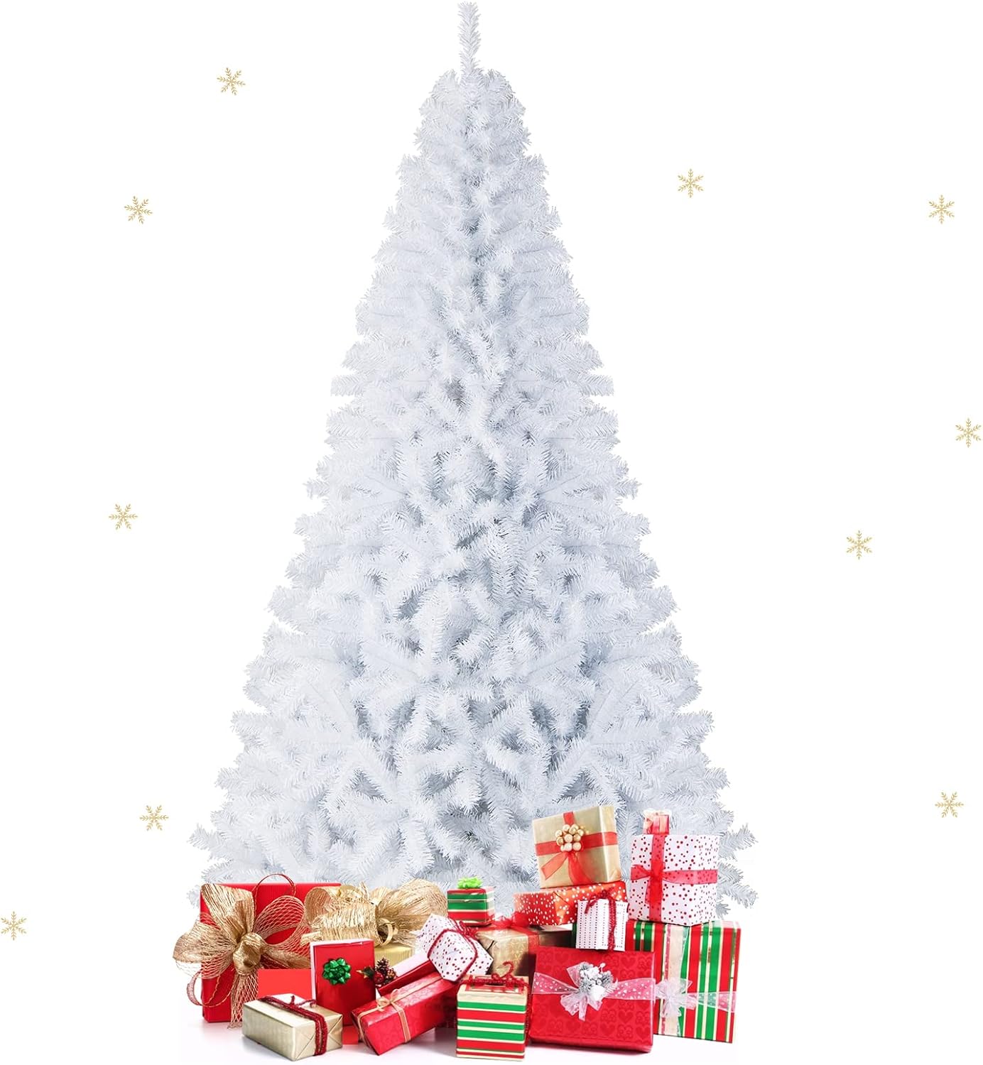 Goplus 7ft Artificial White Christmas Tree Xmas Pine Tree with Solid Metal Legs Perfect for Indoor and Outdoor Holiday Decoration