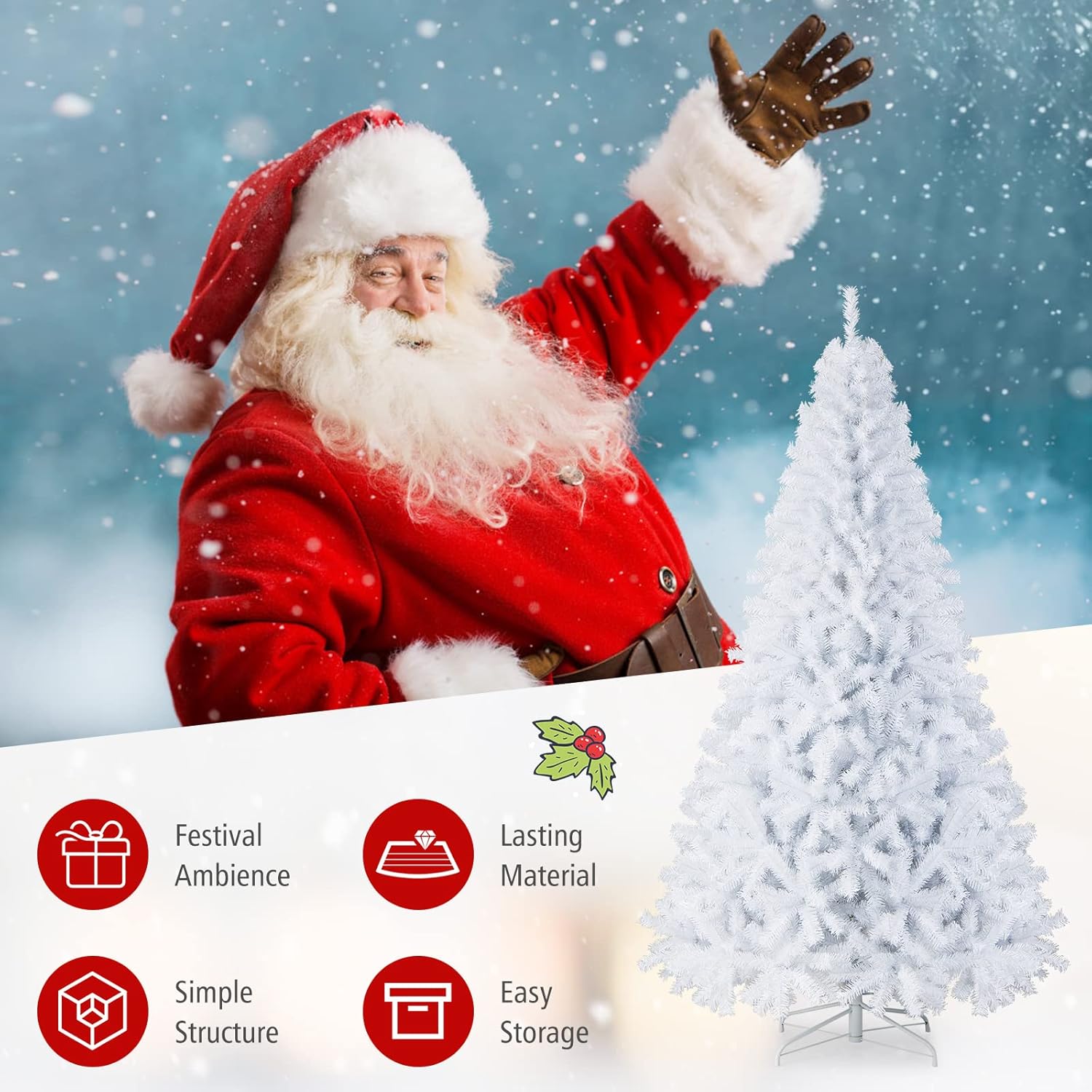 Goplus 7ft Artificial White Christmas Tree Xmas Pine Tree with Solid Metal Legs Perfect for Indoor and Outdoor Holiday Decoration