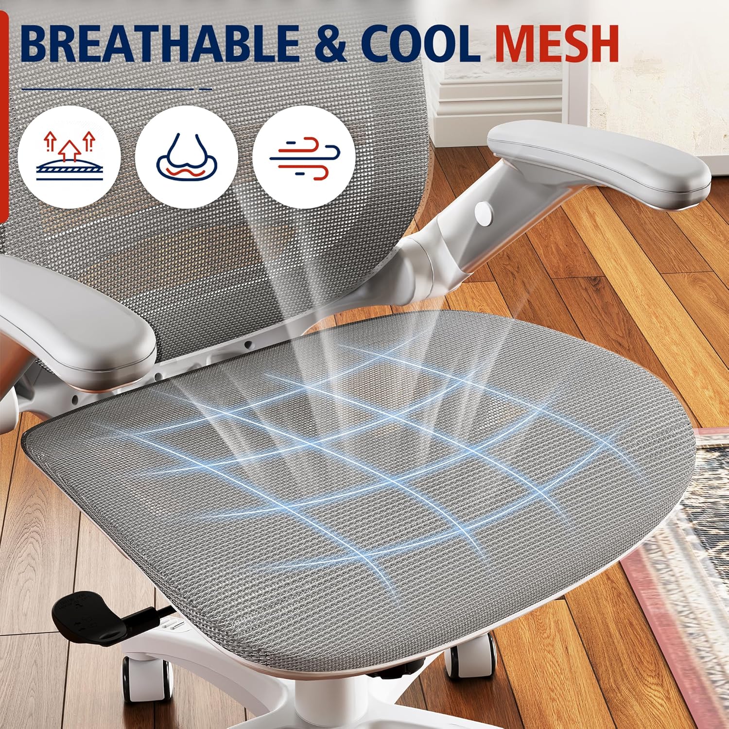 GABRYLLY Ergonomic Office Chair, High Back Home Desk Chair with Headrest, Flip-Up Arms, 90-120° Tilt Lock and Wide Cushion, Big and Tall Mesh Chairs for Man Woman, Grey Task Chair
