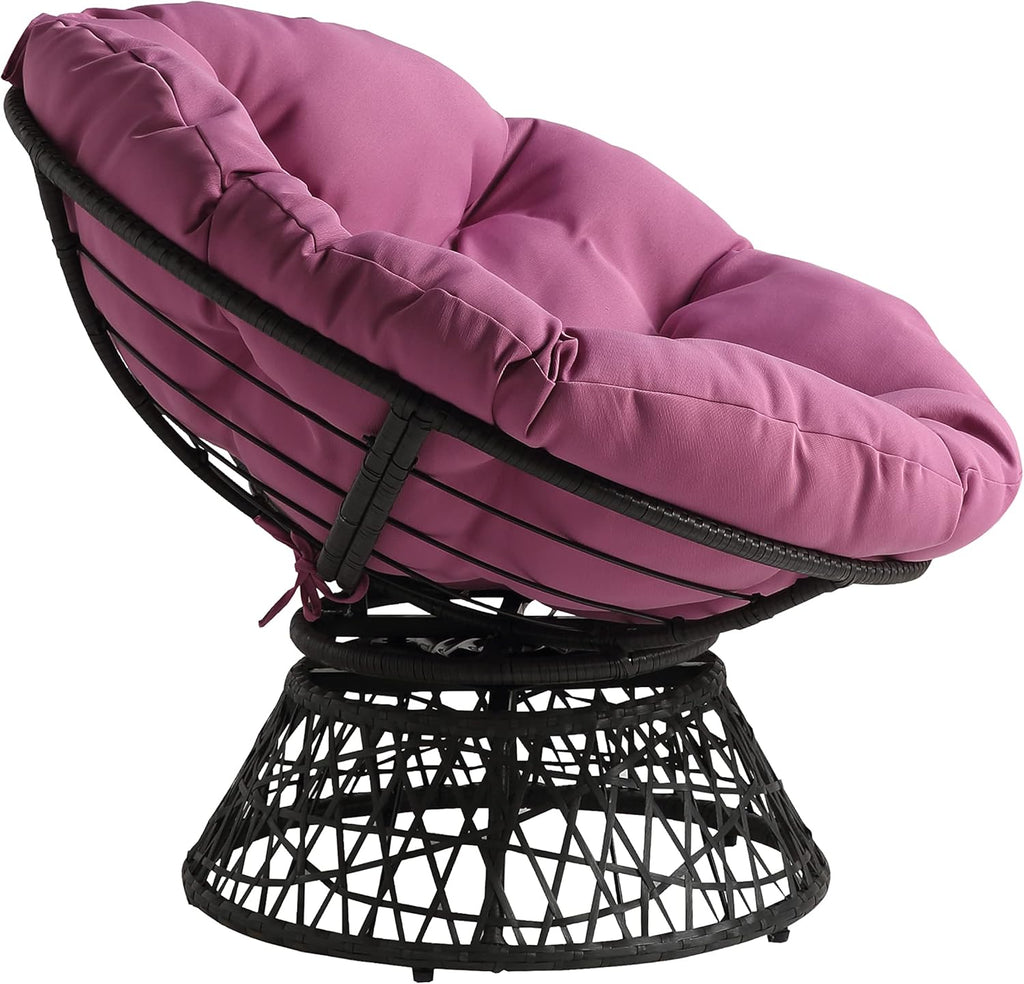 OSP Home Furnishings Wicker Papasan Chair with 360-Degree Swivel, Brown Frame with Brown Cushion