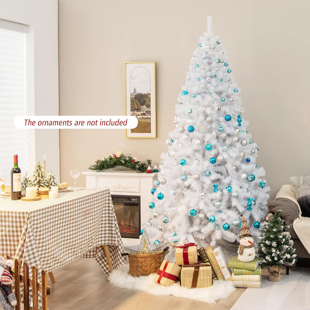 Goplus 7ft Artificial White Christmas Tree Xmas Pine Tree with Solid Metal Legs Perfect for Indoor and Outdoor Holiday Decoration