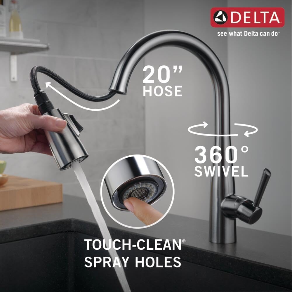 Delta Essa Touchless Kitchen Faucet with Touch Technology, Brushed Nickel Kitchen Sink Faucet with Pull Down Sprayer, Single Hole, Arctic Stainless 9113TL-AR-DST