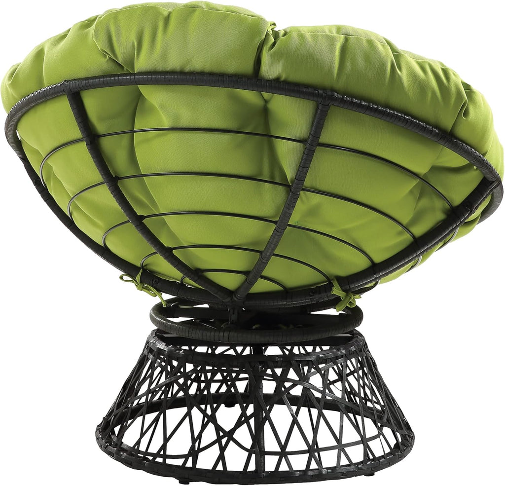 OSP Home Furnishings Wicker Papasan Chair with 360-Degree Swivel, Brown Frame with Brown Cushion