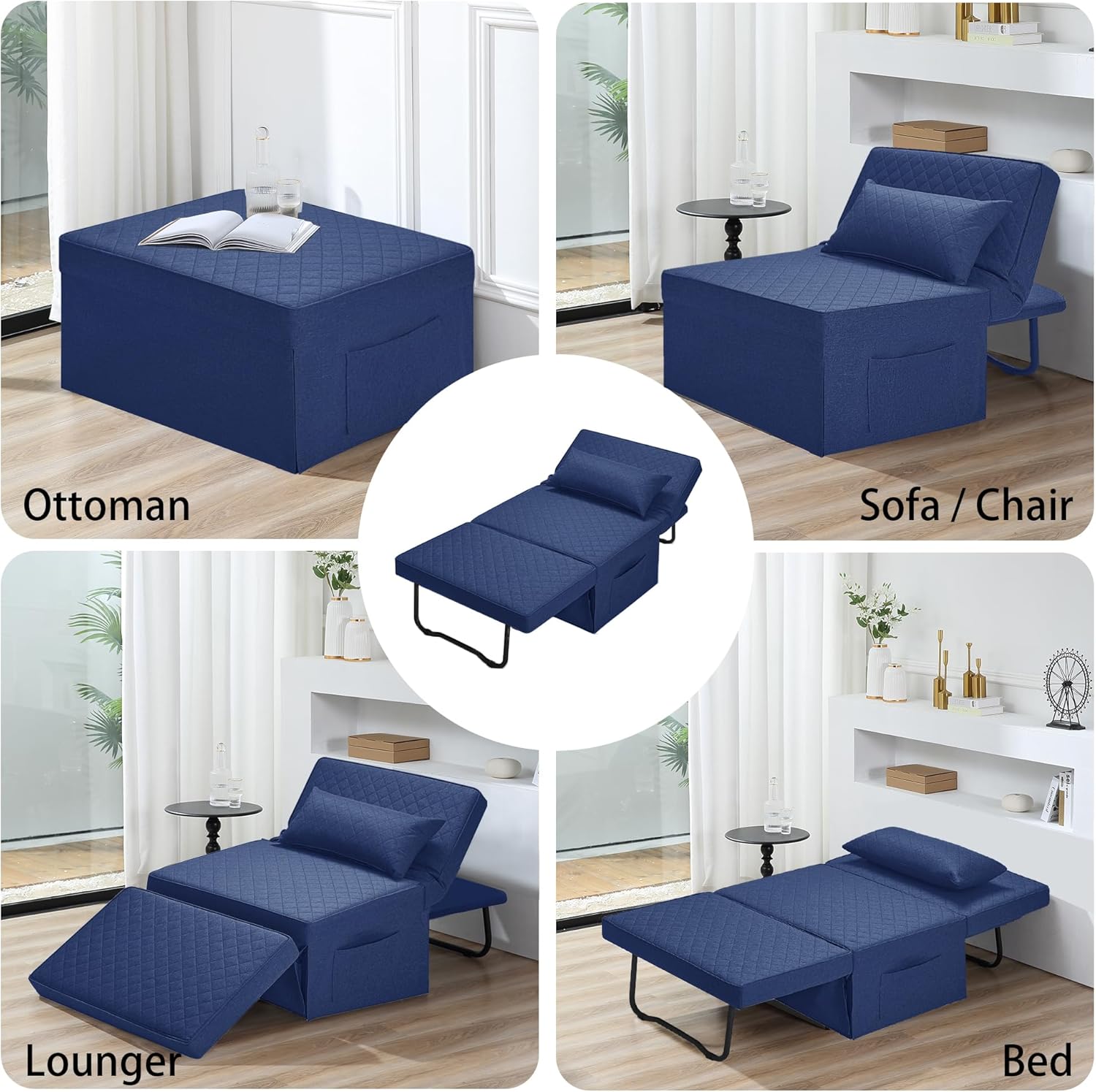 Sofa Bed, 4 in 1 Multi-Function Folding Ottoman Breathable Linen Couch Bed with Adjustable Backrest Modern Convertible Chair for Living Room Apartment Office