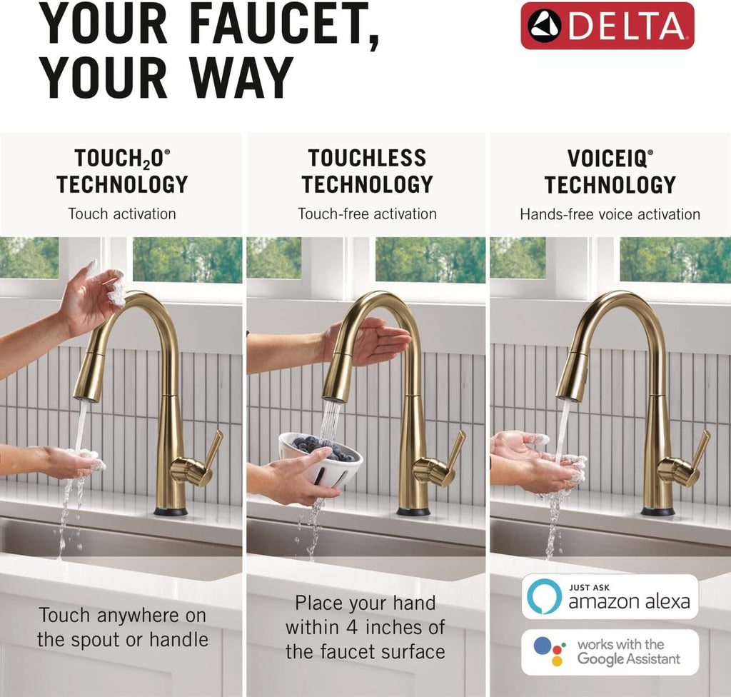 Delta Essa Touchless Kitchen Faucet with Touch Technology, Brushed Nickel Kitchen Sink Faucet with Pull Down Sprayer, Single Hole, Arctic Stainless 9113TL-AR-DST