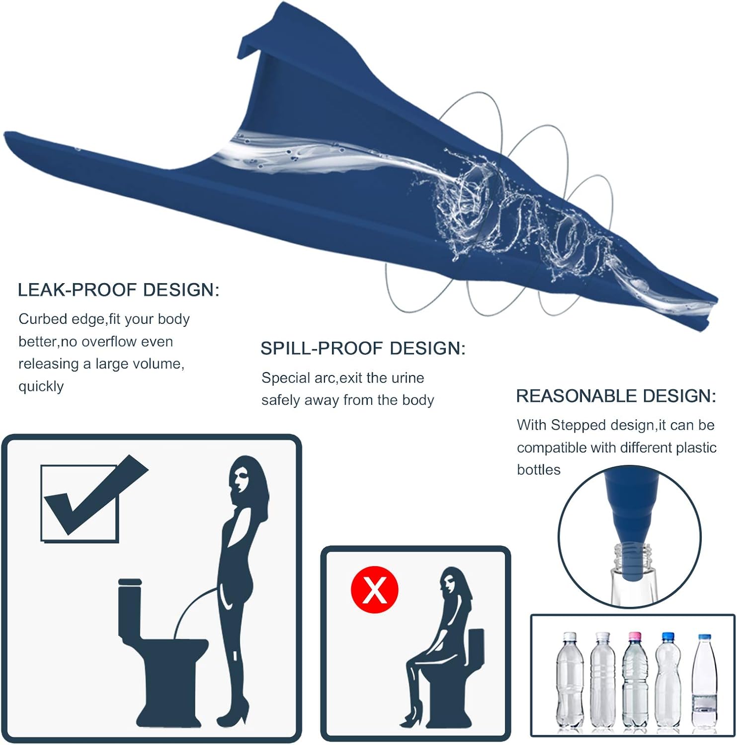 Female Urination Device,Reusable Silicone Female Urinal Foolproof Women Pee Funnel Allows Women to Pee Standing Up,Women's Urinal with Drawstring Bags is The Perfect Companion for Travel and Outdoor