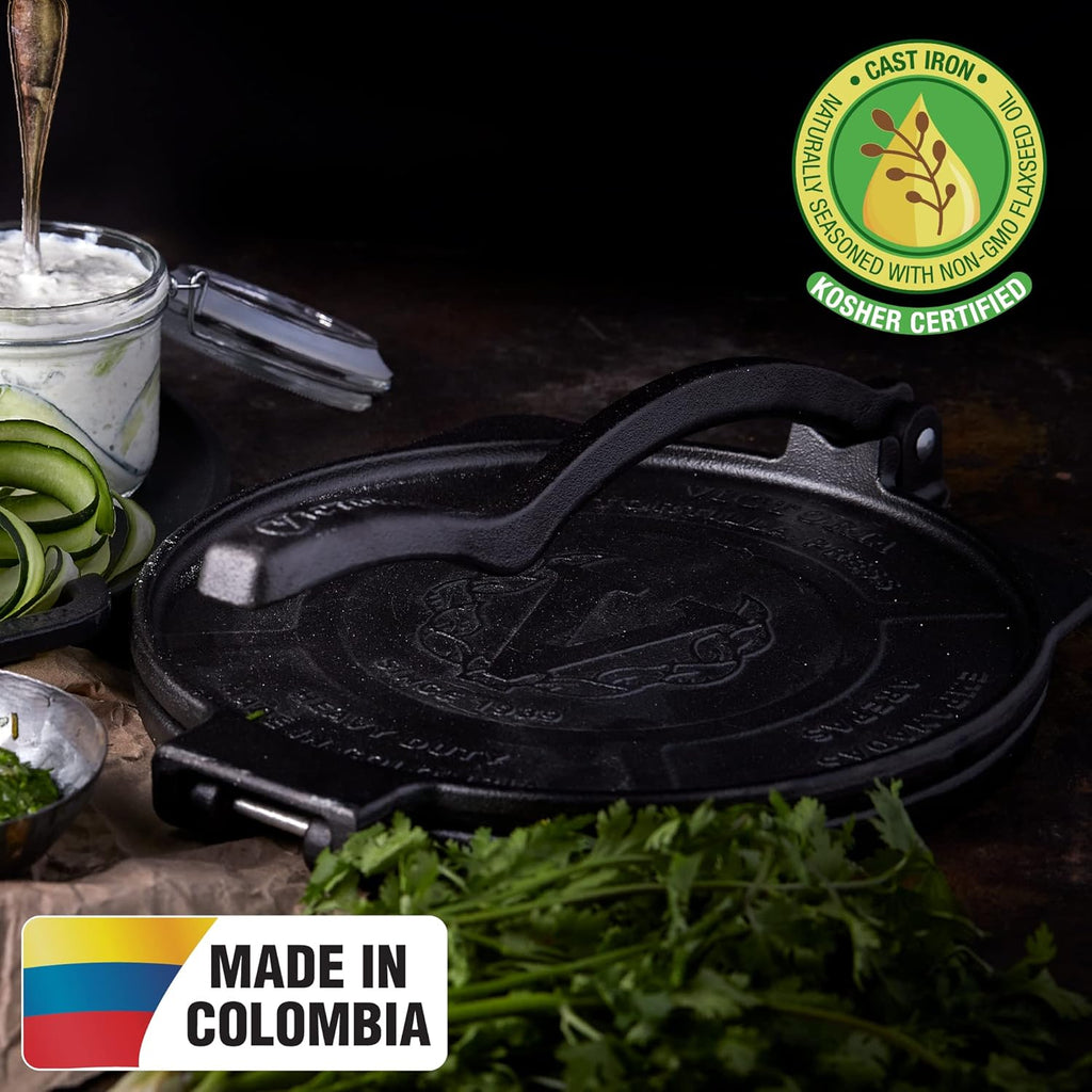 Victoria 10-Inch Commercial-Grade Cast-Iron Tortilla Press, Made from Super-Durable HD Iron, Made in Colombia