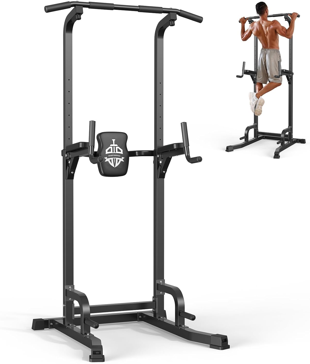 Sportsroyals Pull Up Bar Dip Station Power Tower Assistive Trainer Multi-Function Home Gym Strength Training Fitness Equipment 450LBS