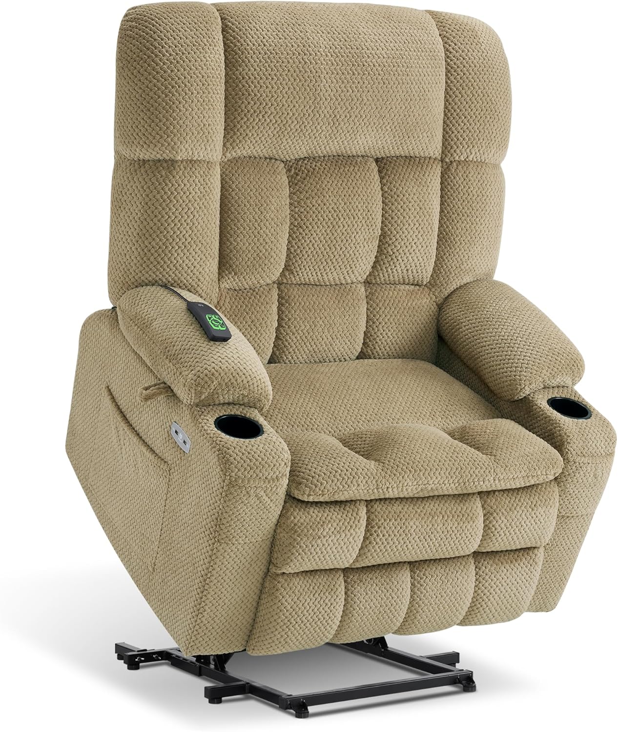MCombo Dual Motor Power Lift Recliner Chair with Massage and Heat for Elderly People, Infinite Position, USB Ports, Cup Holders, Fabric 7890 (Medium, Yale Blue)