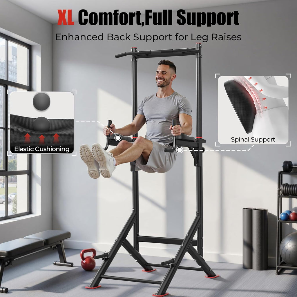Sportsroyals Pull Up Bar Dip Station Power Tower Assistive Trainer Multi-Function Home Gym Strength Training Fitness Equipment 450LBS