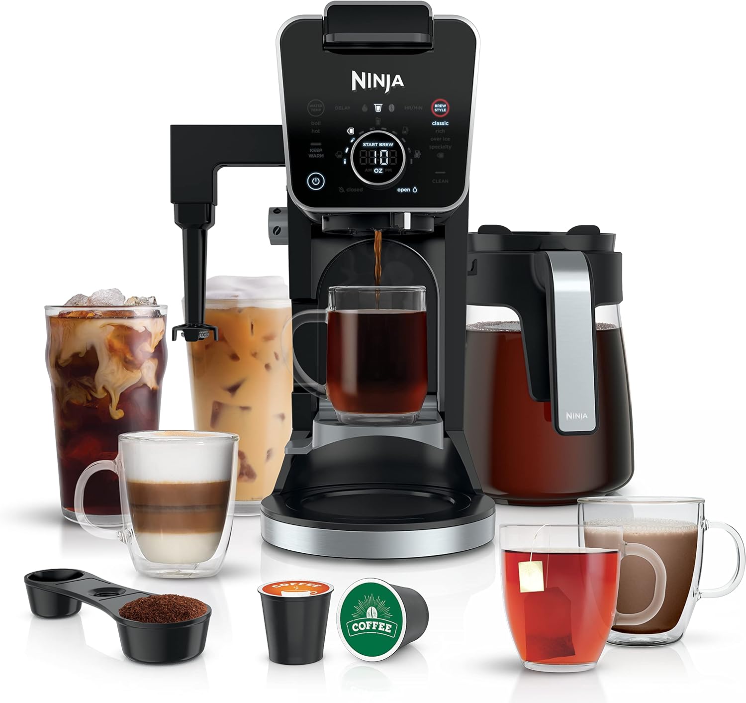 Ninja Hot and Iced Coffee Maker, Single Serve Coffee Maker and Drip Coffee Machine, DualBrew Pro Specialty 12-Cup with K-Cup Combo, Includes Permanent Filter, CFP307
