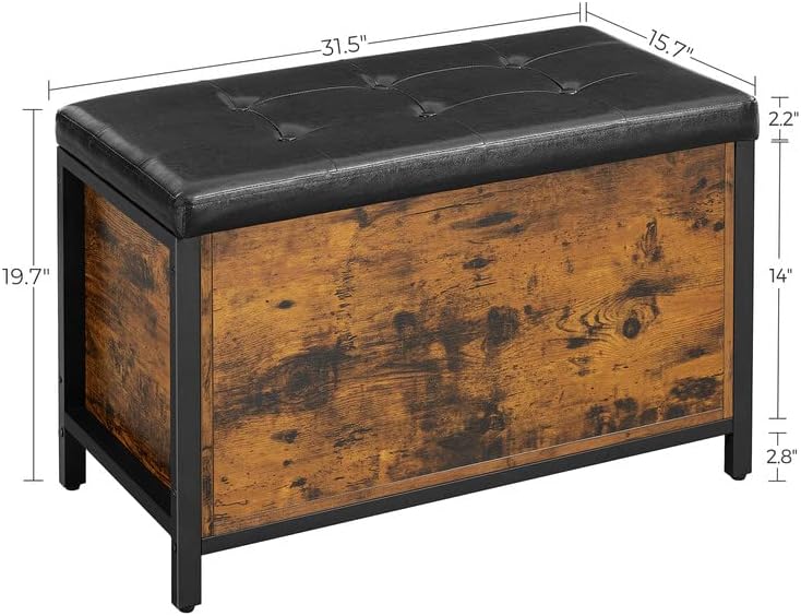 VASAGLE Shoe Bench, Storage Bench with Cupboard and 9 Open Compartments, Shoe Shelf, Padded Seat, Barn Door, 11.8 x 43.3 x 18.9 Inches, Rustic Brown ULHS058X01