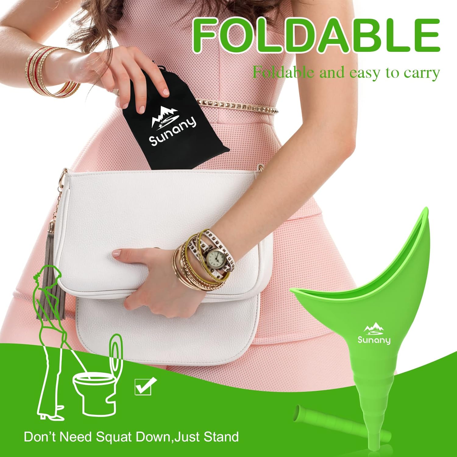 Female Urination Device,Reusable Silicone Female Urinal Foolproof Women Pee Funnel Allows Women to Pee Standing Up,Women's Urinal with Drawstring Bags is The Perfect Companion for Travel and Outdoor