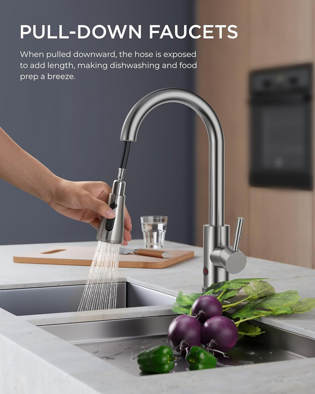 FORIOUS Touchless Kitchen Faucets, Brushed Nickel Kitchen Faucet with Pull Down Sprayer, Single Handle Smart Motion Sensor Kitchen Sink Faucet,Contemporary Hands-Free Sink Faucet for Farmhouse Laundry