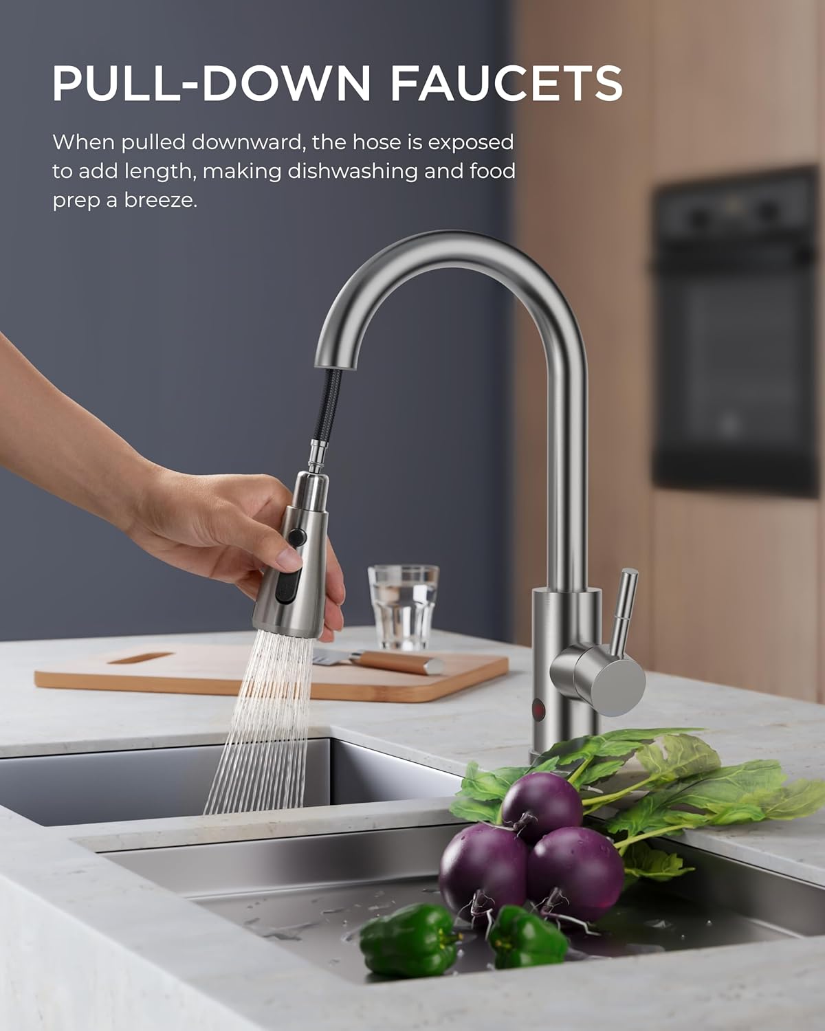 FORIOUS Touchless Kitchen Faucets, Brushed Nickel Kitchen Faucet with Pull Down Sprayer, Single Handle Smart Motion Sensor Kitchen Sink Faucet,Contemporary Hands-Free Sink Faucet for Farmhouse Laundry