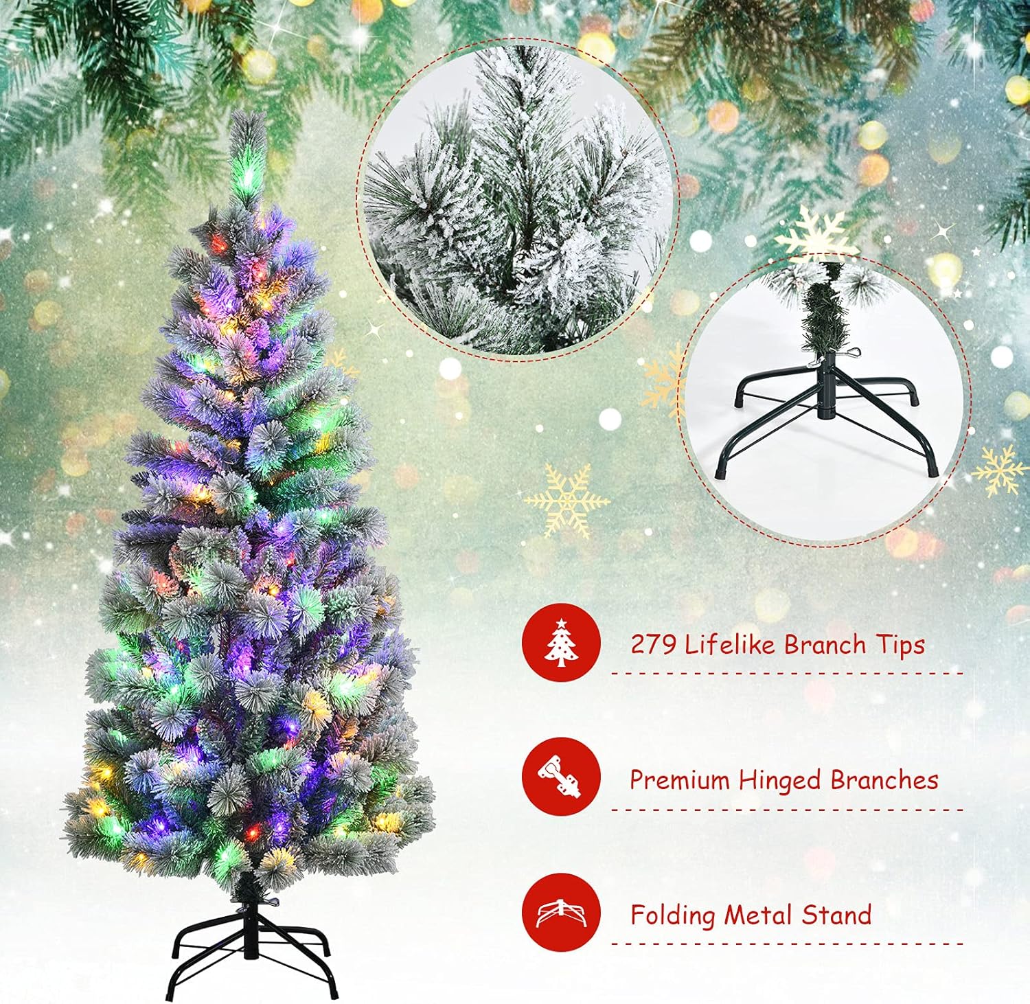 Goplus 7ft Artificial White Christmas Tree Xmas Pine Tree with Solid Metal Legs Perfect for Indoor and Outdoor Holiday Decoration