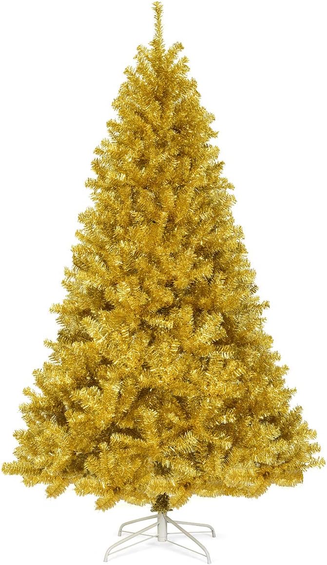 Goplus 7ft Artificial White Christmas Tree Xmas Pine Tree with Solid Metal Legs Perfect for Indoor and Outdoor Holiday Decoration