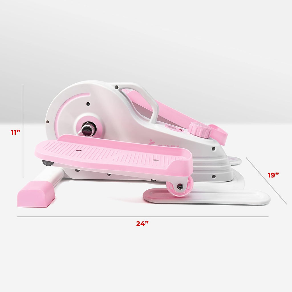 Sunny Health & Fitness Sitting Under Desk Elliptical Exerciser, Portable Pedal Training Machine for Senior Exercise, Peddler for Home Workout, Optional Free SunnyFit App, Magnetic, Motorized & In Pink