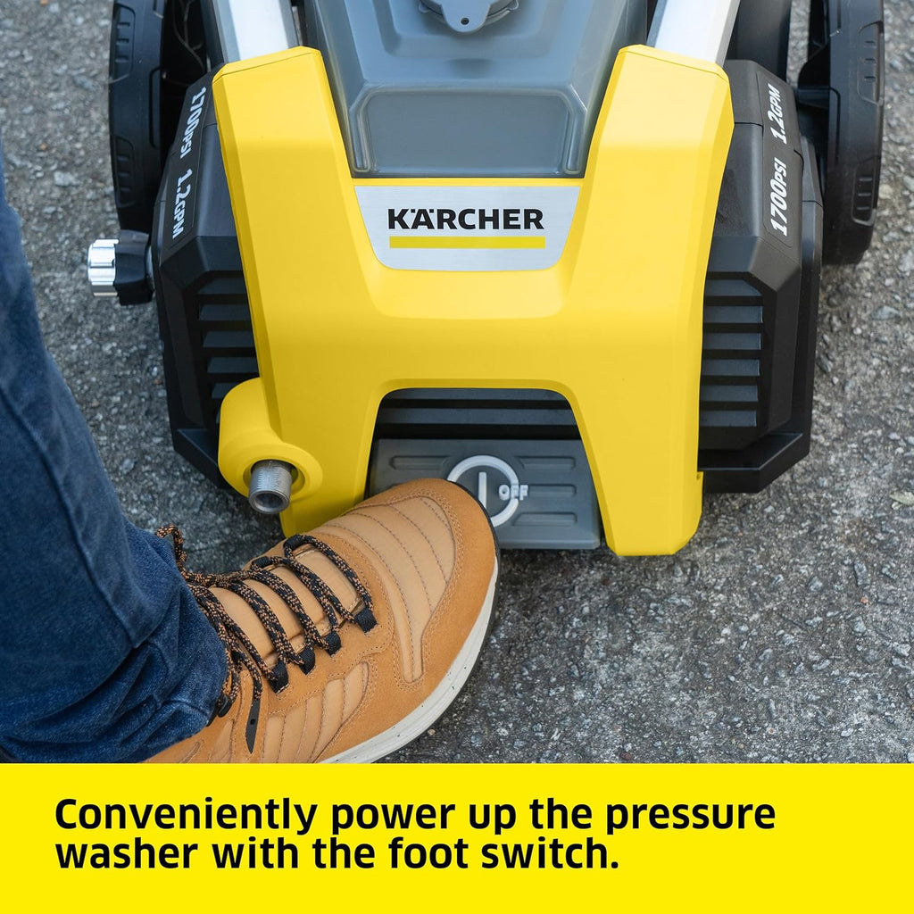 Electric Karcher Pressure Washer K1700, Max 2125 PSI, 3 Spray Nozzles, Detergent Tank, For Cars, Driveways, Siding, Patios, 1.46 max. GPM