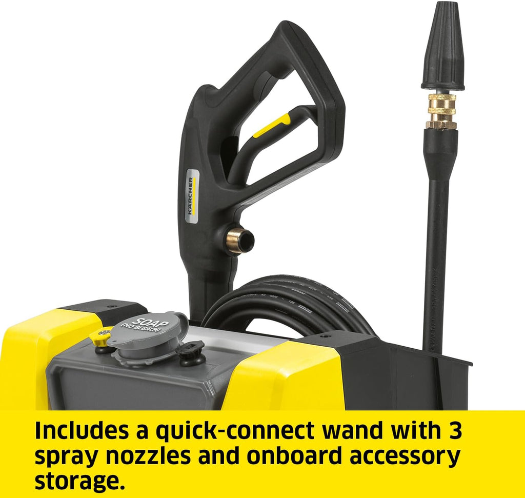 Electric Karcher Pressure Washer K1700, Max 2125 PSI, 3 Spray Nozzles, Detergent Tank, For Cars, Driveways, Siding, Patios, 1.46 max. GPM