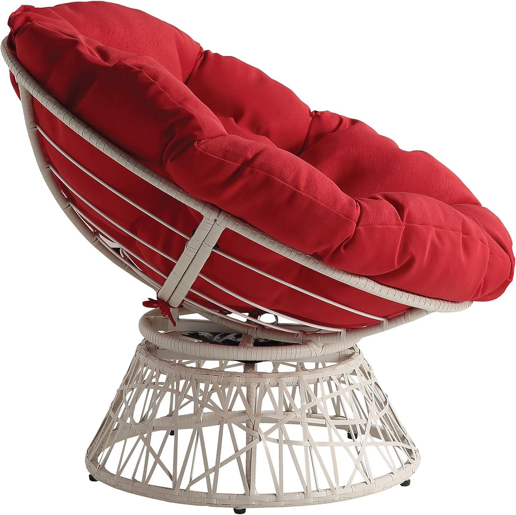 OSP Home Furnishings Wicker Papasan Chair with 360-Degree Swivel, Brown Frame with Brown Cushion