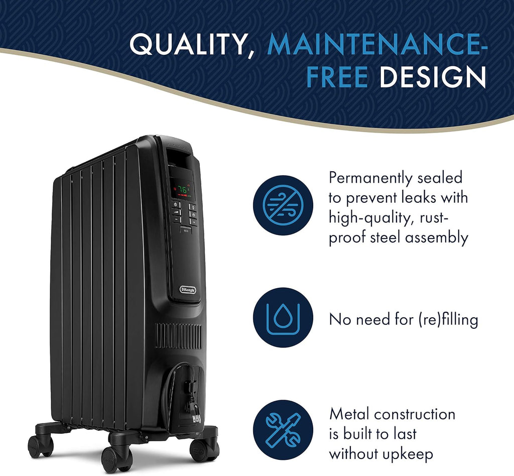 De'Longhi Dragon Digital Oil Filled Radiator Heater, 1500W Electric Space Heater for indoor use, programmable timer, Energy Saving, full room heater with safety features TRD40615E