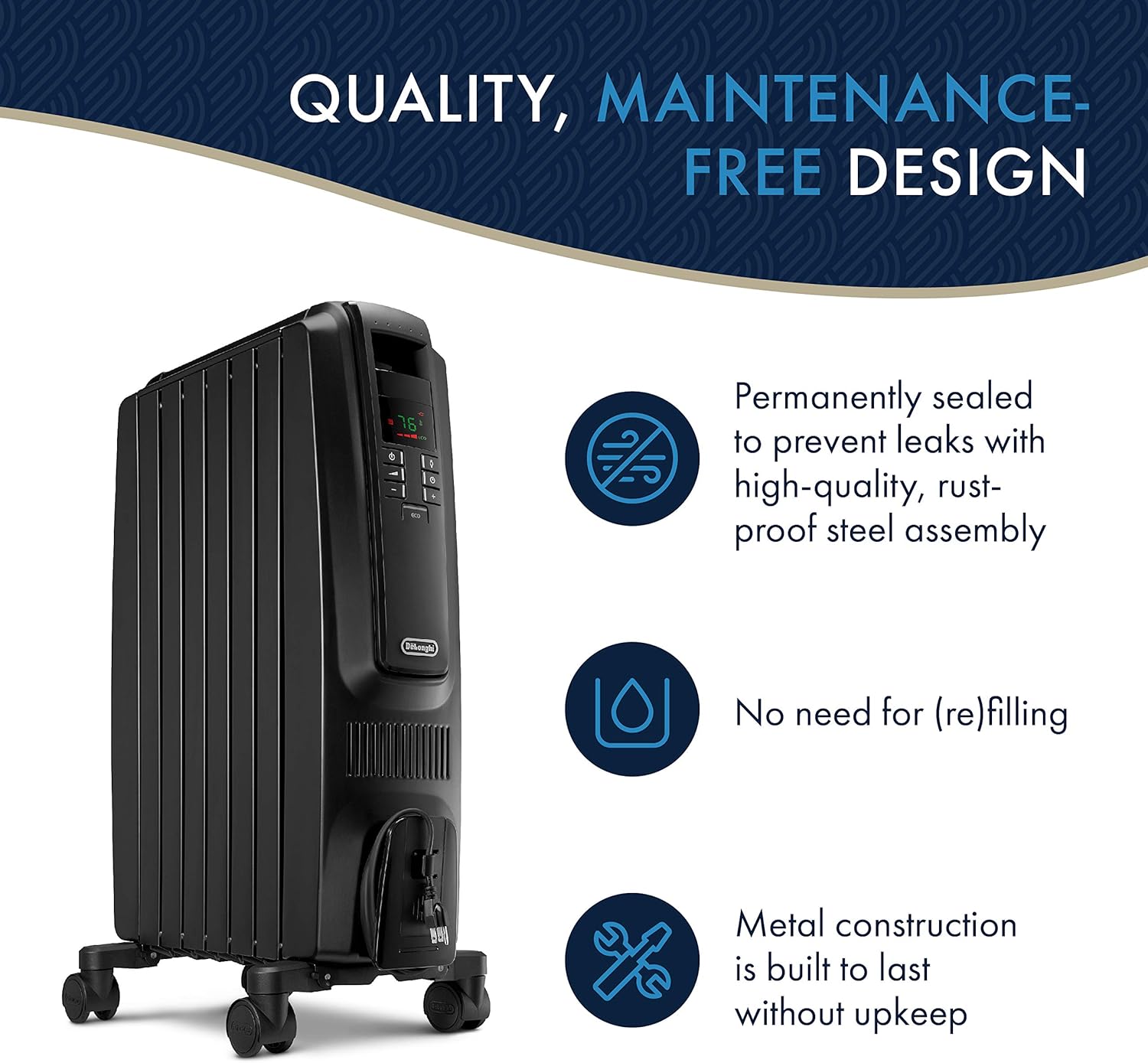 De'Longhi Dragon Digital Oil Filled Radiator Heater, 1500W Electric Space Heater for indoor use, programmable timer, Energy Saving, full room heater with safety features TRD40615E