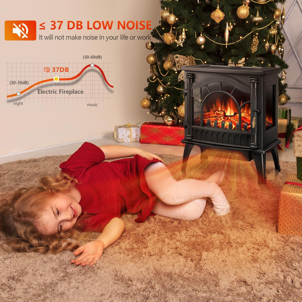 Electric Fireplace Heater, 20" Freestanding Fireplace Infrared Stove 1000W/1500W, 3D Realistic Flame Effects, Adjustable Brightness and Heating Mode, Overheating Safe Design