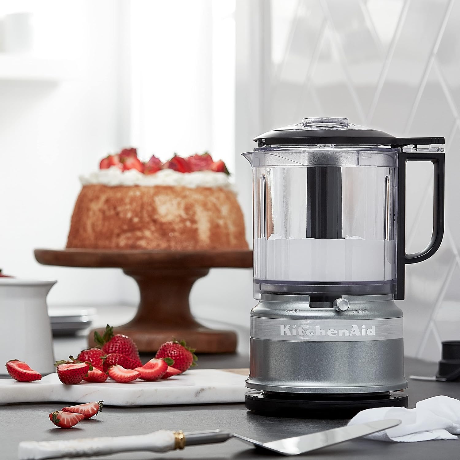 KitchenAid Classic Series 4.5 Quart Tilt-Head Stand Mixer K45SS, White & 5 Cup Food Chopper - KFC0516, Contour Silver