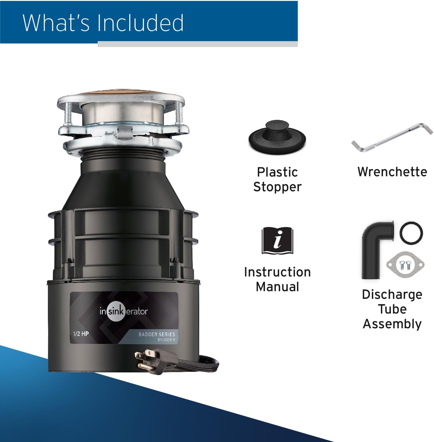 InSinkErator Badger 5 Garbage Disposal with Power Cord 1/2 HP Continuous Feed Food Waste Disposer + InSinkErator BOOST Injection System with Septic Guard Solution, Septic System Maintenance, BST-SG